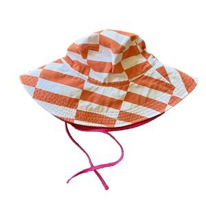 Aerie Orange/White Checkerboard Stripe Bucket Sun Hat Beach Pool Summer One Size